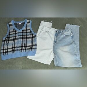 No Boundaries Juniors S 3 5 Sweater Vest Colorblock Crop Jeans Outfit Bundle Lot